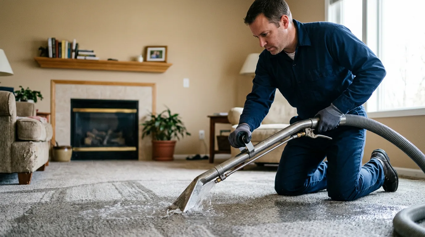 Water damage restoration technician working near Lemont, IL